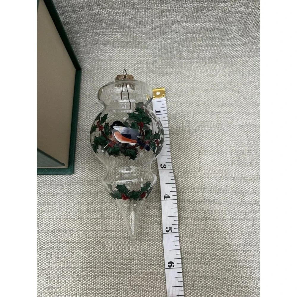 Reverse Hand Paint Teardrop Christmas Ornament Winter Bird Holly Pier 1 Li Bien